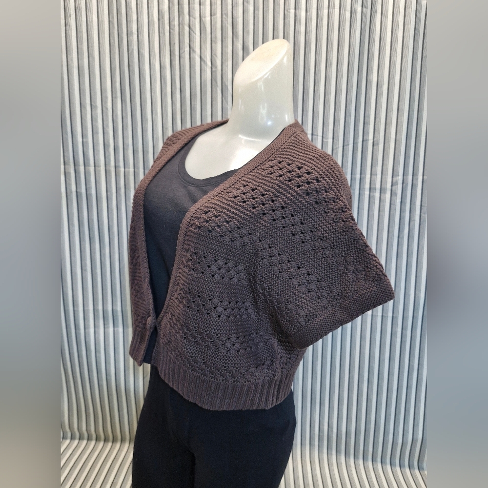 Apostrophe Brown Knit Short Sleeve Cropped Cardigan XL - Picture 3 of 10